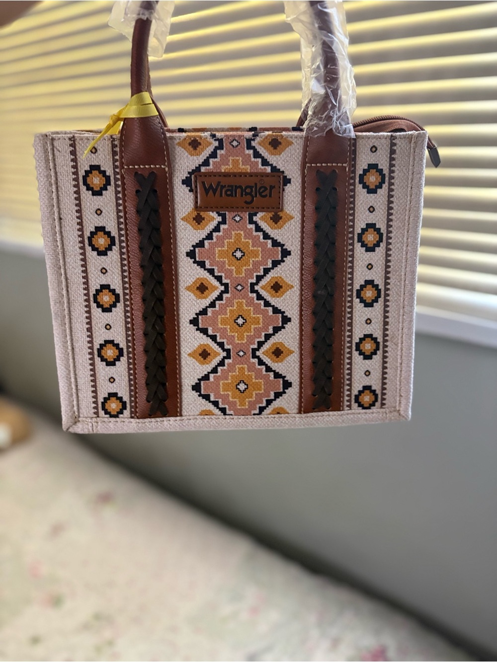 Wrangler Pink, Tan & Brown Embroidered Tote